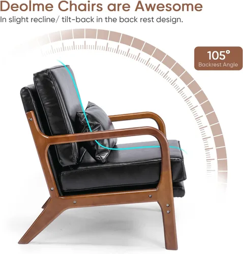 Vista 6 de Deolme Silla de Acento Moderna de Mediados de Siglo para Sala de Estar - Cómoda Silla con Brazo de Madera Maciza con Almohada Lumbar, Silla Lateral