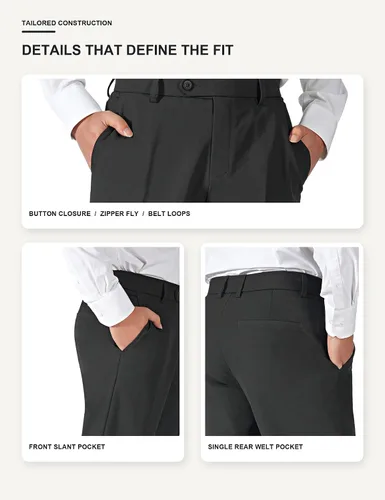 Vista 5 de Plaid&Plain Pantalones de vestir para hombre, cintura elástica, corte recto Negro
