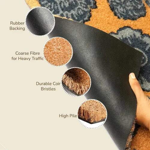 Vista 5 de Tapete para puerta de fibra de coco con estampado floral con respaldo de PVC antideslizante, tapete para interiores y exteriores para decoración