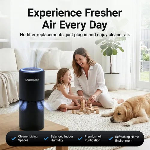 Vista 2 de LabCharge - Purificador de aire iónico pequeño para el hogar y el dormitorio, filtro HEPA silencioso, cubre 250 pies cuadrados, limpiador gratuito