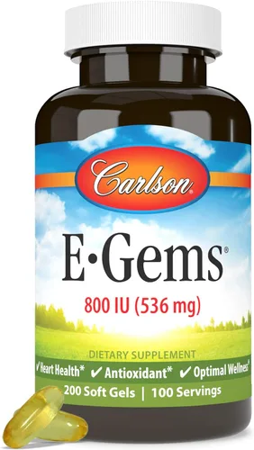 Vista 5 de Carlson - E-Gems, 800 UI (536 mg), salud cardíaca y bienestar óptimo, antioxidante, 100 geles blandos