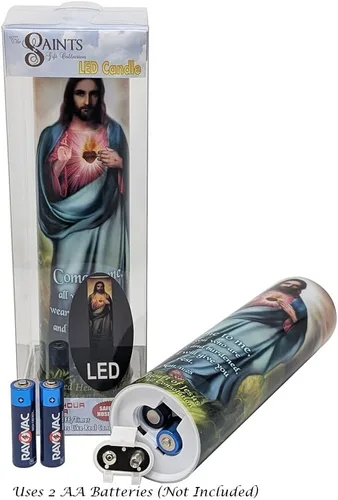 Vista 6 de Vela de oración devocional sin llama LED Sagrado Corazón de Jesús