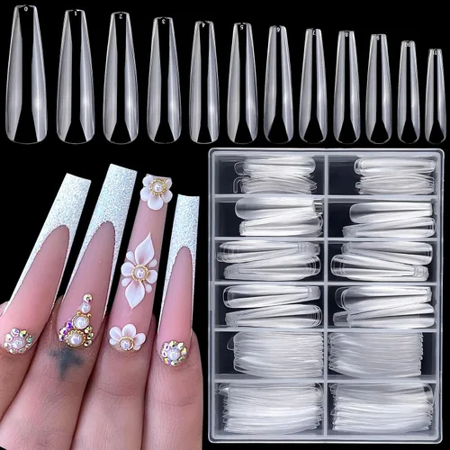 Vista 7 de LoveOurHome 240 puntas de uñas postizas XL de acrílico transparente en forma de almendra, uñas de cobertura completa, uñas postizas extralargas
