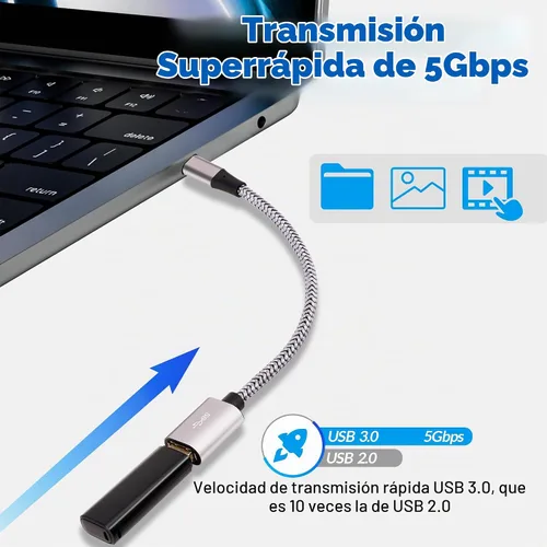 Vista 2 de Adaptador USB-C a USB 3.1 (Paquete de 2), Cable OTG tipo C trenzado de nylon USB C macho a USB A 3.0 hembra para iPhone 15, iPhone 15 ProMax Paquete