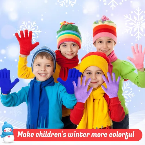 Vista 4 de Handepo Guantes para niños a granel de invierno de punto colorido elástico dedo completo guantes cálidos para personas sin hogar regalos de fiesta