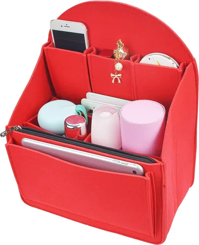 Vista 4 de Organizador de mochila de fieltro, organizador de bolso para hombres y mujeres, mochila mochila bolso de hombro (rojo, grande)
