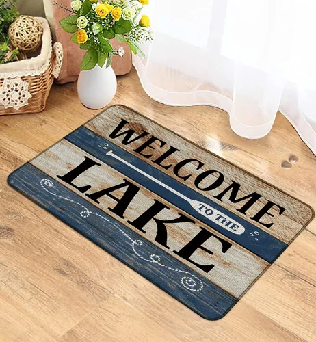 Vista 2 de Tapete para puerta de Lake House, decoración de casa de lago, 17 x 30 pulgadas, antideslizante, duradero, tapete de bienvenida al aire libre Azul