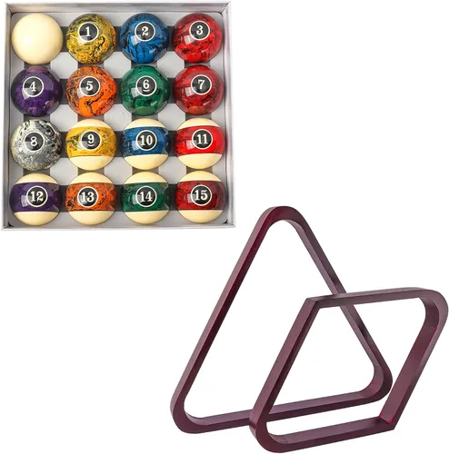Vista 12 de GSE 2-1/4" Standard Pool Balls Set with Solid Wood Billiard Ball Racks Set Bolas de estilo mármol oscuro