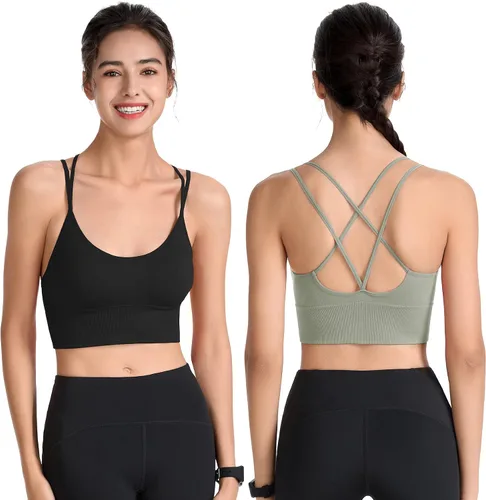 Vista 3 de Padded Sports Bras for Women Strappy Cross Back Yoga Bras Pack for Workout Fitness Running Gym Low Impact Top