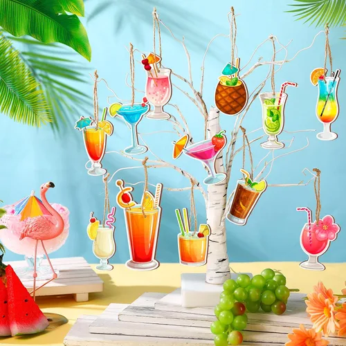 Vista 2 de Geelin - 36 adornos colgantes de madera de verano para árbol de Navidad en julio, mini decoraciones de árbol hawaiano, playa, colgante de madera