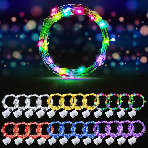 Vista 64 de AIKEI Paquete de 12 luces LED de hadas que funcionan con pilas, guirnaldas de luces impermeables de 7 pies, 20 luces LED de luciérnagas estrelladas