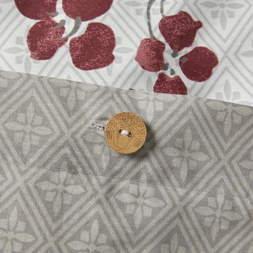 Vista 4 de N Natori Juego de funda de edredón de flor de cerezo, tamaño Queen, rojo, gris, juego de funda de edredón de flor de cerezo, 3 piezas, 100% algodón