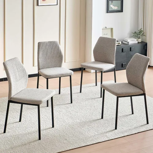 Vista 31 de Juego de mesa de comedor para 4, mesa de comedor rectangular irregular de madera moderna, sillas de comedor de cuero, 4 mesas y sillas, juego de 4