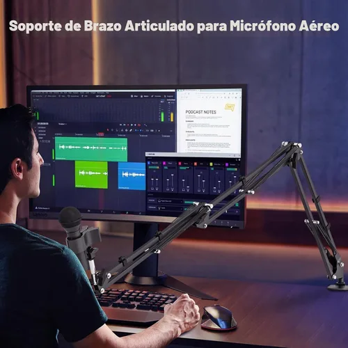 Vista 7 de Brazo de brazo para micrófono, soporte de micrófono de escritorio profesional con adaptadores de 1/4 pulgadas, 3/8 pulgadas, 5/8 pulgadas