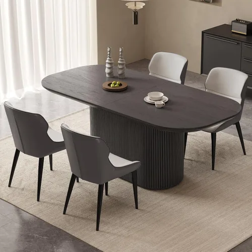 Vista 42 de Mesa de comedor ovalada de 63 pulgadas para 2-6 personas, mesa de cocina negra moderna, mesa de comedor rectangular de lujo, mesa de comedor