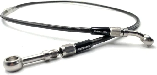 Vista 7 de AN3 M10 Manguera de freno de motocicleta de acero inoxidable trenzado negro Tubo de aceite de línea de freno de motocicleta con ajuste de acero