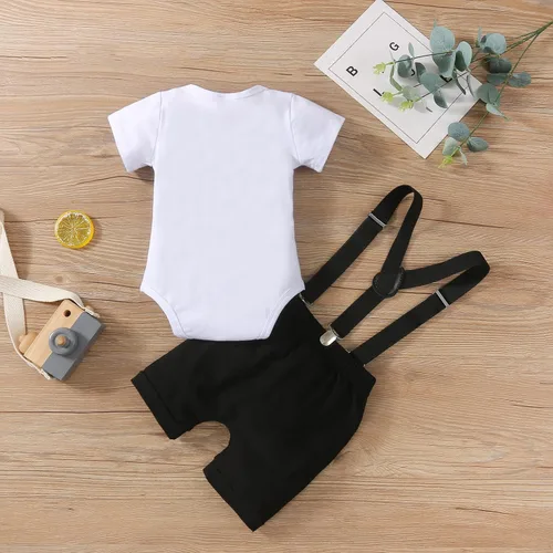 Vista 30 de Ropa divertida para el primer cumpleaños para bebé, ropa para bebé, con corbatín, mameluco, pantalones, conjunto de tirantes, trajes de pastel