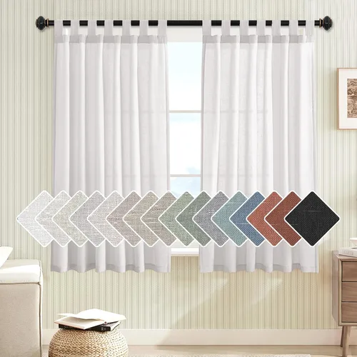 Vista 24 de Cortinas de lino para sala de estar, decoración para el hogar, con pestaña superior, privacidad añadida, ahorro de energía, filtro de luz
