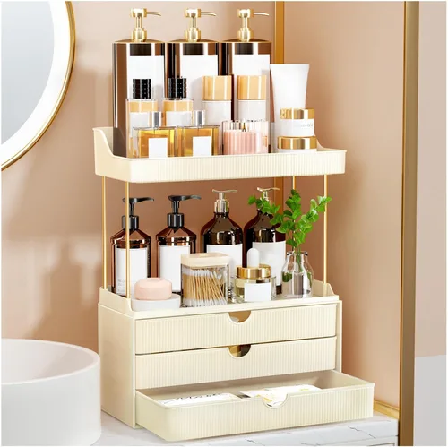 Vista 9 de StorBin Organizador de maquillaje de 3 cajones grandes, organizador de encimera de baño de 5 niveles y almacenamiento, organizador versátil