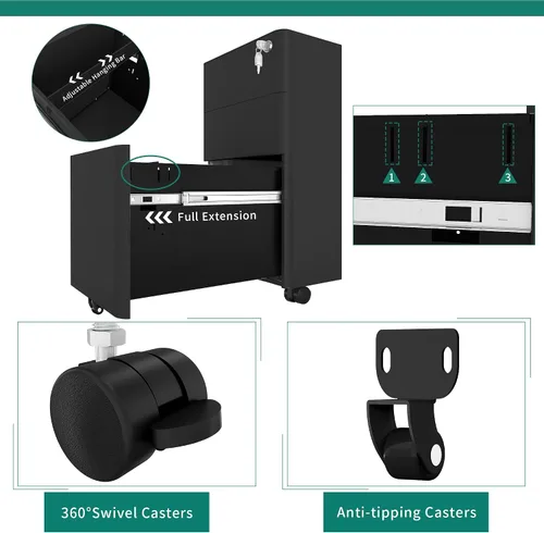 Vista 4 de Yitahome - Armario archivador de metal con 3 cajones para oficina, con llaves, compacto y portátil, gabinete de almacenamiento de oficina prearmado