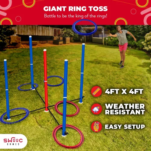 Vista 2 de Swooc Juegos - King Toss™ Juego gigante de lanzamiento de anillos para niños y adultos (4 pies x 4 pies) Juegos gigantes al aire libre