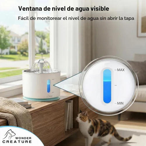 Vista 2 de Wonder Creature Fuente de agua para gatos, tapa de acero inoxidable, 81 oz