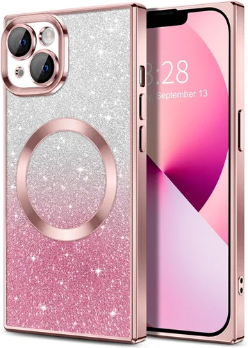 Vista 141 de Hython Funda para iPhone 13 Pro transparente con purpurina magnética [compatible con MagSafe] Protector completo de lente de cámara delgado