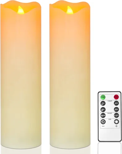 Vista 8 de PChero Velas parpadeantes sin llama de 10 x 3 pulgadas con control remoto y temporizadores, velas LED de cera real que funcionan con pilas, juego