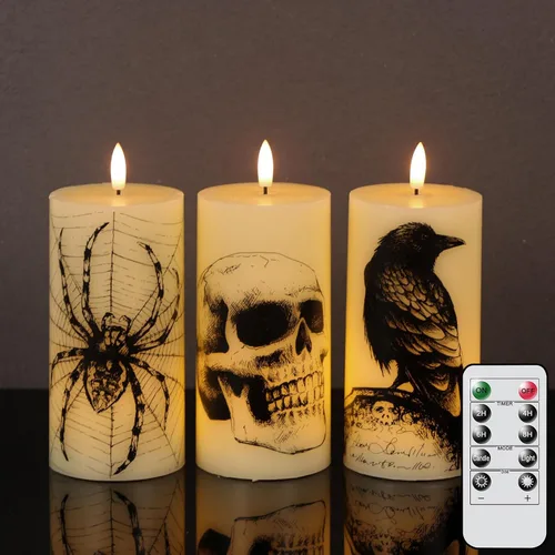 Vista 8 de Decoraciones de Halloween Velas de Superficie de Espejo con Control Remoto Temporizador, Funcionan con Baterías 6pcs Velas Votivas LED de Cera Real