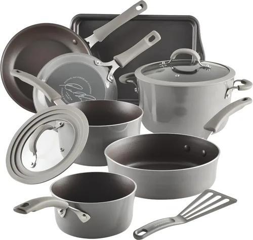 Vista 16 de Rachael Ray Cook + Create - Juego de utensilios de cocina antiadherentes de aluminio, 10 piezas, azul agave