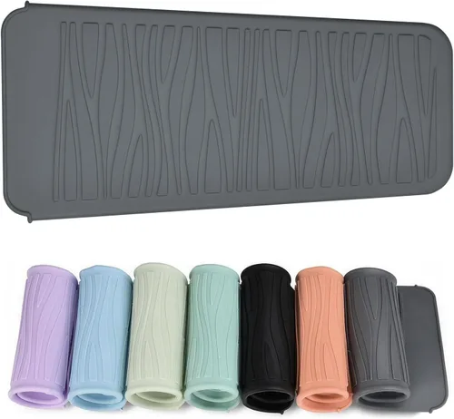 Vista 9 de Alfombrilla de silicona resistente al calor con bolsa para herramientas de peinado del cabello, 1 unidad, gris, silicona, plana, cabello seco, 11 x