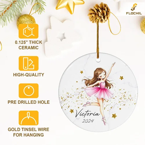 Vista 6 de FLOCHIL Adornos Personalizados de Bailarina de Navidad 2025 para Niña, Adornos Personalizados de Bailarina para Árbol de Navidad, Regalo