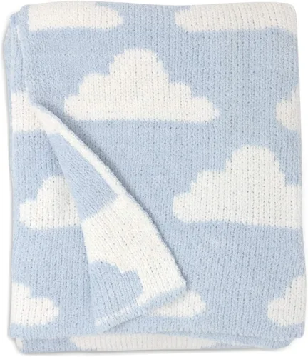 Vista 21 de Living Textiles Manta de punto de chenilla - Azul a cuadros Arco iris gris