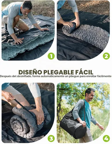 Vista 8 de Colchoneta autoinflable de 4 pulgadas de grosor con espuma, colchón de campamento de aire, innovadora estructura telescópica en forma de Y