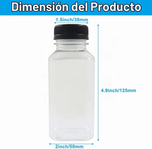 Vista 2 de BokWin Botellas de jugo de plástico transparente de 8 onzas con tapas, paquete de 3