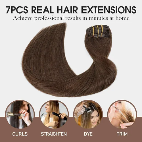 Vista 14 de VINBAO Extensiones de cabello humano con clip, balayage, color marrón ceniza a rubio caramelo, 14 pulgadas, 6 unidades, 3.53 onzas, 6