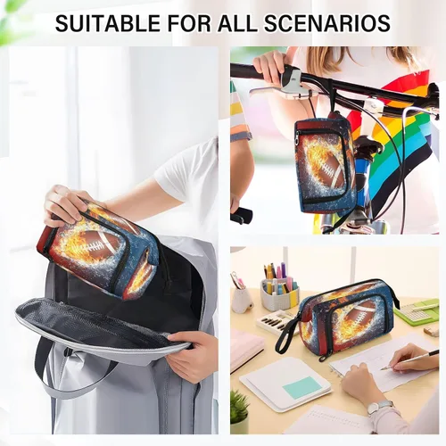 Vista 7 de SUABO Estuche para lápices de gran capacidad, bolsa de agua de fuego de fútbol americano, estuche para lápices, bolsa de papelería, bolsa