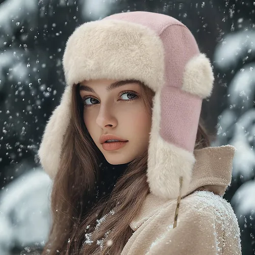 Vista 2 de CLAPE Sombreros de trampero de invierno cálido de soldado ruso sombrero de piel sintética con solapa para la oreja gorra de aviador unisex Ushanka