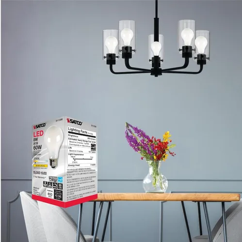 Vista 5 de Satco Bombilla LED A19 de 8 W, 2700 K, blanco suave, 800 lúmenes, base media E26, regulable, haz de 320 grados, accesorio cerrado nominal de 120 V