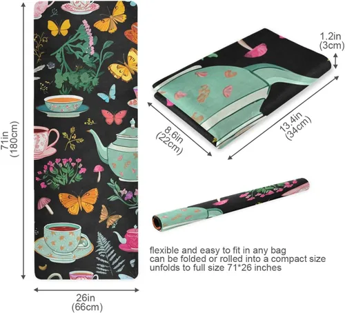 Vista 5 de Juego de té vintage con patrón de esterilla de yoga fina con bolsa incluida, tapete de entrenamiento de fitness antideslizante, tapete de yoga
