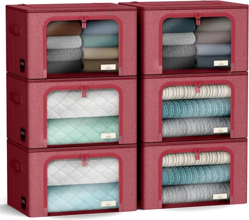 Vista 22 de Sorbus Cajas de almacenamiento con marco de metal - Bolsas organizadoras de ropa apilables y plegables - Contenedores de almacenamiento de tela