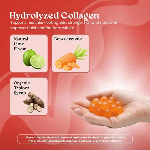 Vista 3 de VITA GLOBE Gomitas de colágeno – 200 mg de colágeno hidrolizado tipos I, II, III, V y X, apoya el cabello, la piel, las uñas, las articulaciones