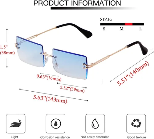 Vista 5 de SDINM Lentes de sol sin montura de los años 90, sin marco, rectangulares, tintados, lentes de color caramelo para mujeres y hombres