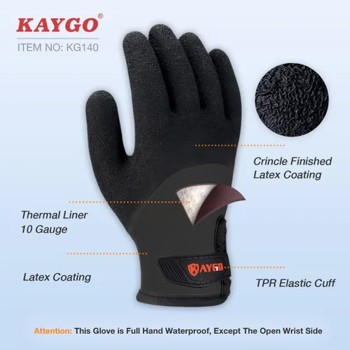 Vista 2 de KAYGO Guantes de trabajo térmicos impermeables con aislamiento – KG140W, guantes de invierno para condiciones frías para hombres y mujeres, mano