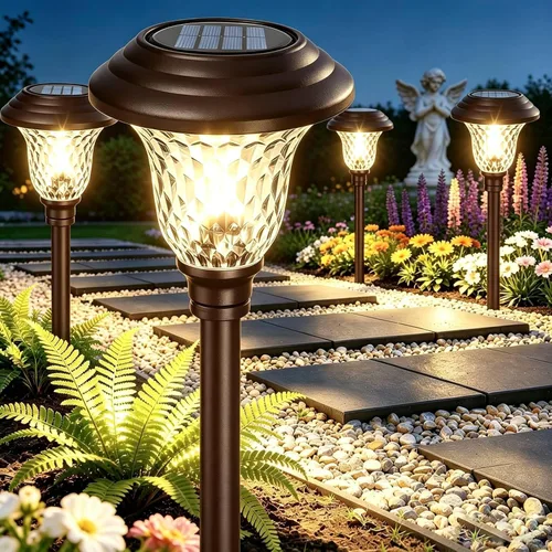Vista 9 de BEAU JARDIN - Luces solares para exteriores para iluminar caminos, patios y jardines, hechas de cristal y acero inoxidables, impermeables