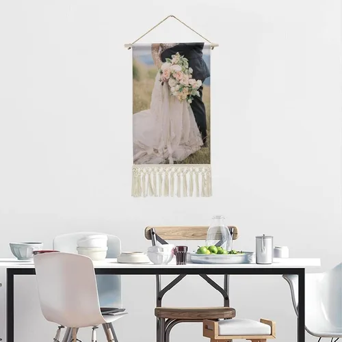 Vista 4 de GUANGSHACORA Cartel de arte de pared colgante de algodón y lino personalizado con imagen texto pintura póster de desplazamiento para decoración