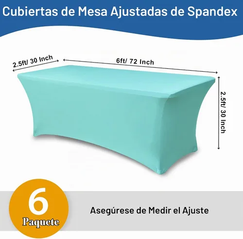 Vista 4 de Manteles de elastano para mesas rectangulares de 6 pies, cubierta de mesa elástica ajustada Azul aguamarina