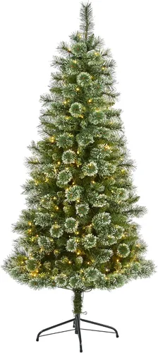Vista 14 de Árbol de Navidad artificial de pino con punta de nieve delgado de 1.5 m de Wisconsin de Nearly Natural con 150 luces LED transparentes