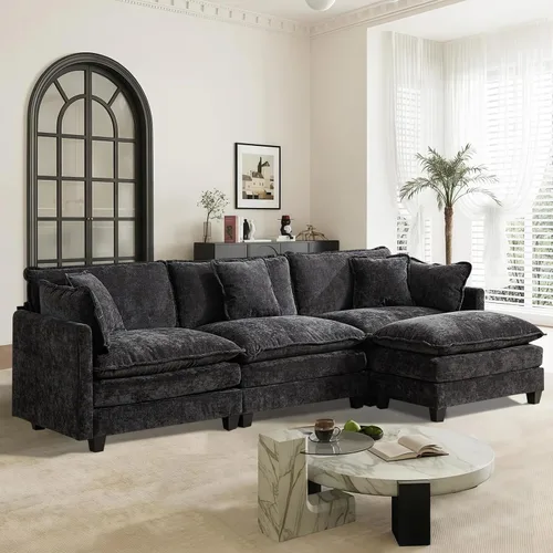 Vista 101 de Sofá seccional modular convertible de 76.7", sofás de dos plazas de chenilla con asiento profundo y cojines tipo loveseat para sala de estar, Beige