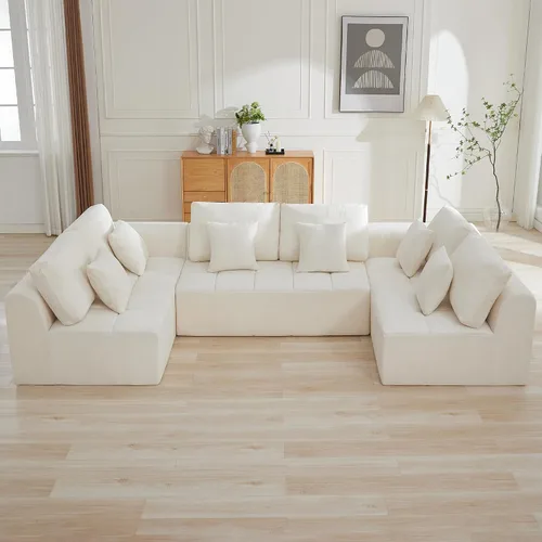Vista 54 de Sofás seccionales modulares de 110 pulgadas para sala de estar, sofá seccional comprimido sin hueso, sofá de espuma viscoelástica tapizado de 3 Beige